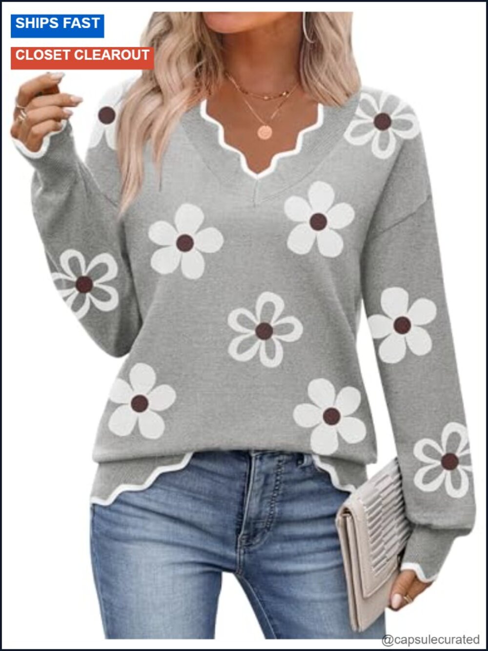 V-Neck Long Sleeve Sweater, Loose Fit Knit Pullover, Business Casual Fall Top